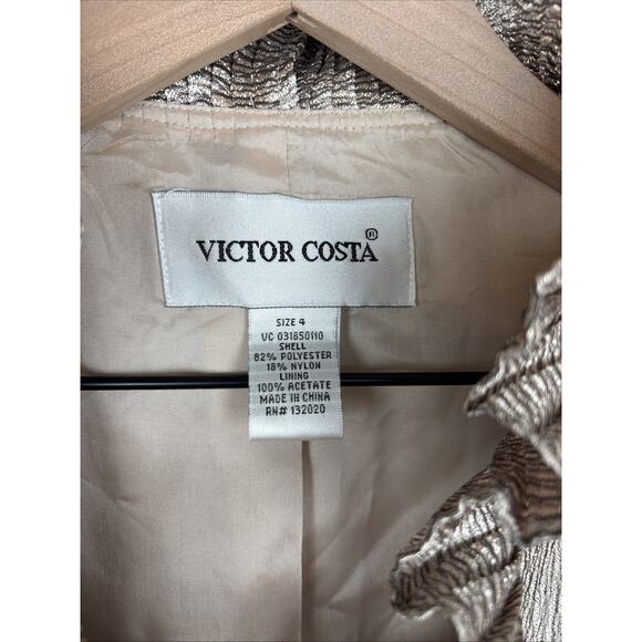 Vintage Victor Costa Jacket Women's 4 Gold Metallic Ruffle Trim 90s Maximalist - Picture 5 of 10